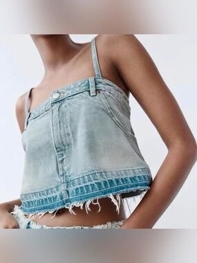 Zara Light Blue Denim Cropped Tank Top NWT